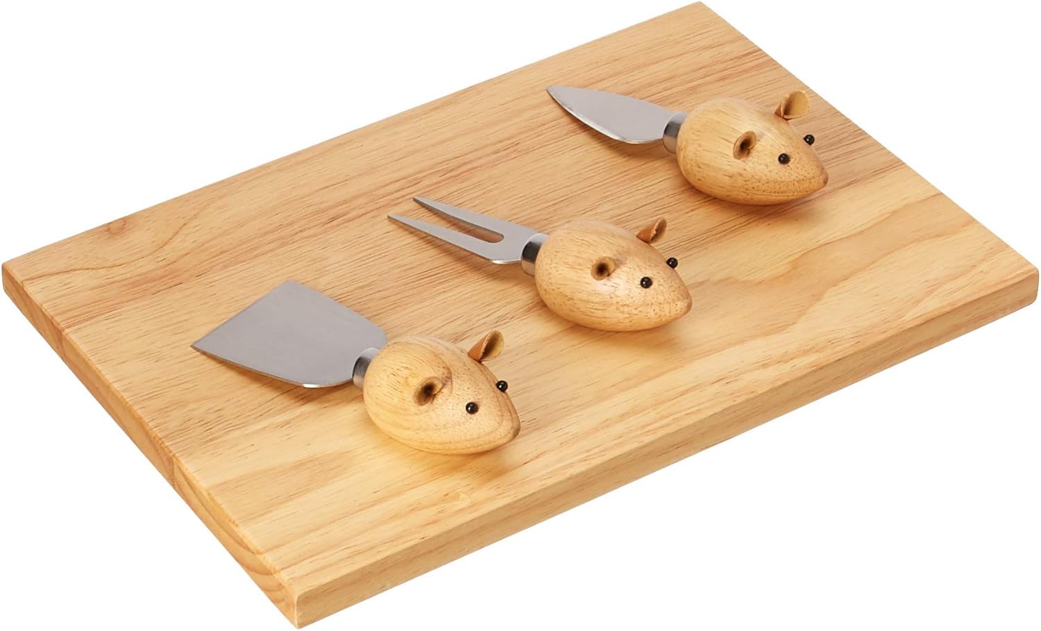 Kikkerland Rubberwood Stainless Steel Mouse Cheese Board, Set of 4
