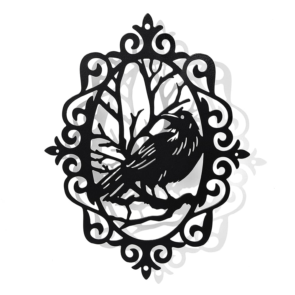 NBEADS Raven-Gothic Metal Wall Art Decor, Vintage Matte Black Wall Hanging Decor Bird Silhouette Wall Art for Home Bedroom Living Room Garden Hotel Office Wall Decoration,24.5x19.5cm