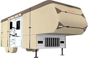 Umbrauto 5th Wheel RV Cover 7 Layers Top 3 Layers Side Waterproof Camper Cover for 28' to 31' Fifth Wheel Trailer with 4 Trailer Tire Covers, Tongue Jack Cover,Gutter Cover and Extra Windproof Ropes