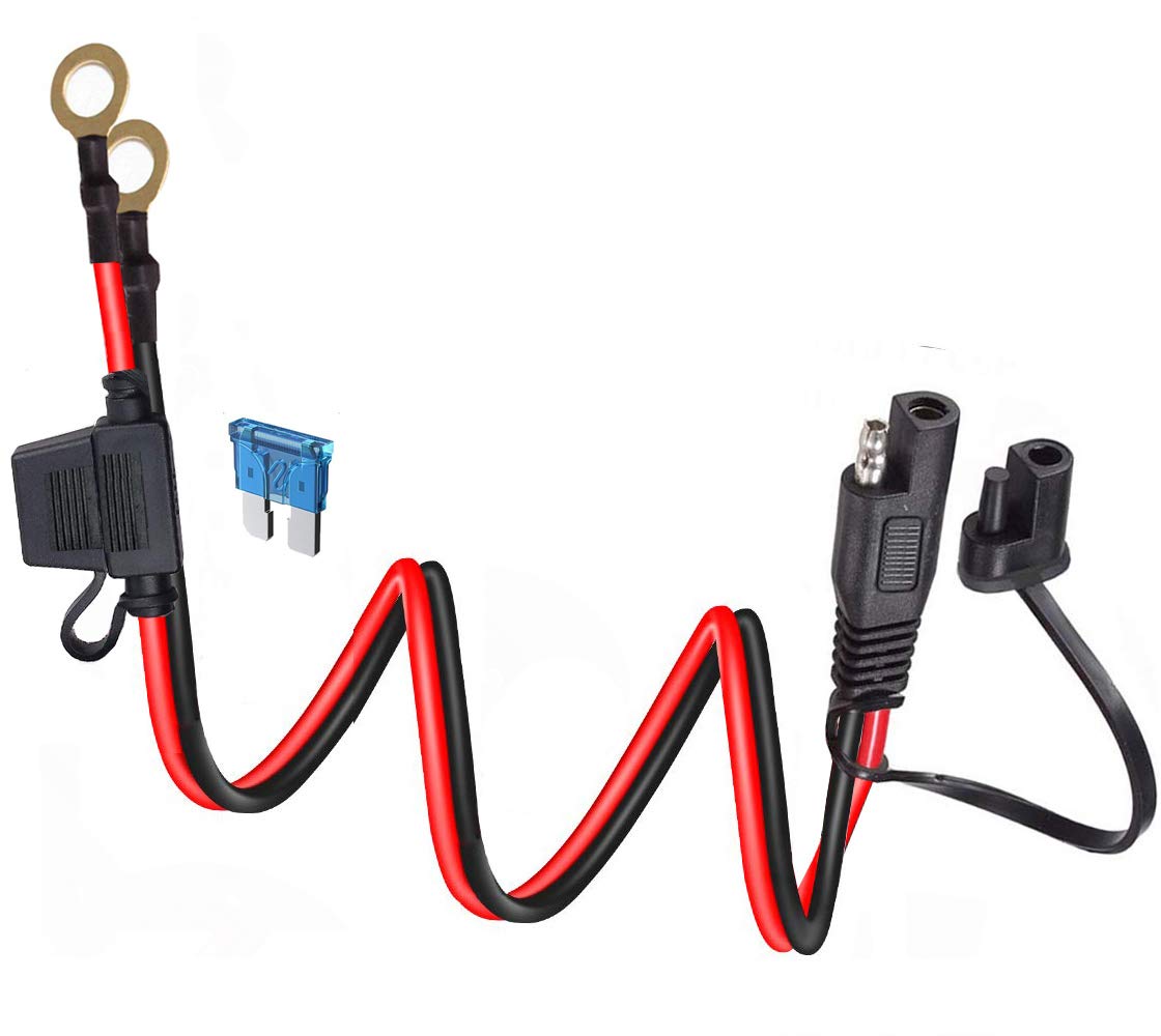 donjon SAE to O Ring Terminal Harness Wire,10AWG SAE Battery Connector,2FT 2 Pin Plug Quick Disconnect Extension Cable,with 15A Fuse Eyelet Terminal Harness Extension Charge Cord for Motorcycle,Car