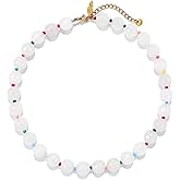 Elegance 11 designs Colourful Chunky Beaded Gemstone Necklace for Women, Beach Waterproof Stainless Steel Boho Choker Natural Stone Necklaces Surfer Summer Handmade Jewelry