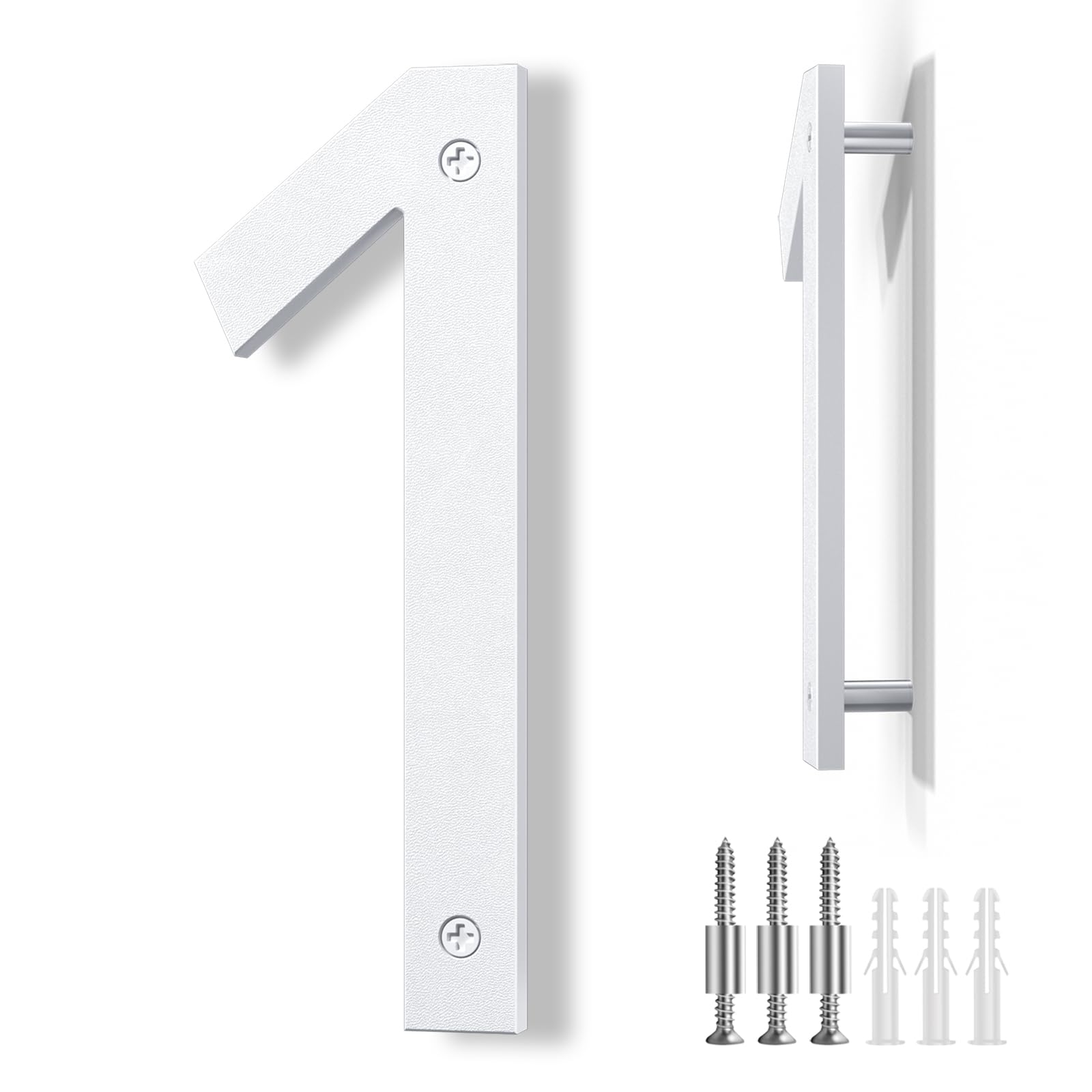 Photo 1 of IVERRA 8 Inch Large Floating House Numbers, White Modern House Number for Outside, Home Address Numbers for Outdoor Garage Gate Wall Street (1)
