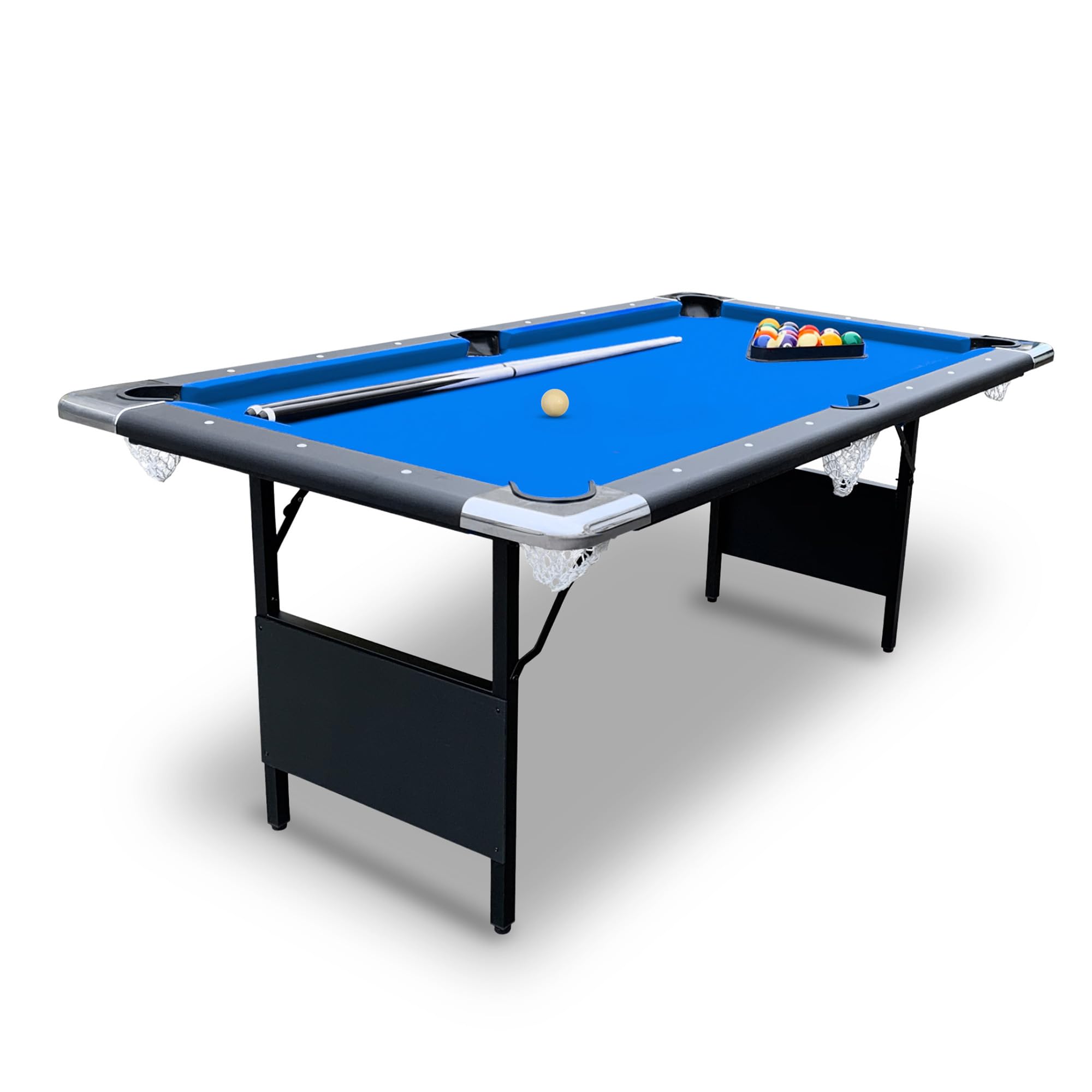 Photo 1 of Hathaway Fairmont Portable 6-Ft Pool Table for Families with Easy Folding for Storage, Includes Balls, Cues, Chalk, Blue