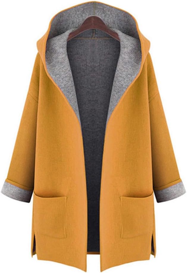 hibote Ladies Long Cardigan - Autumn and Winter Casual Oversize Jacket Transitional Coat Women's Elegant Long-Sleeved Loose Parka Casual Outwear with Pockets