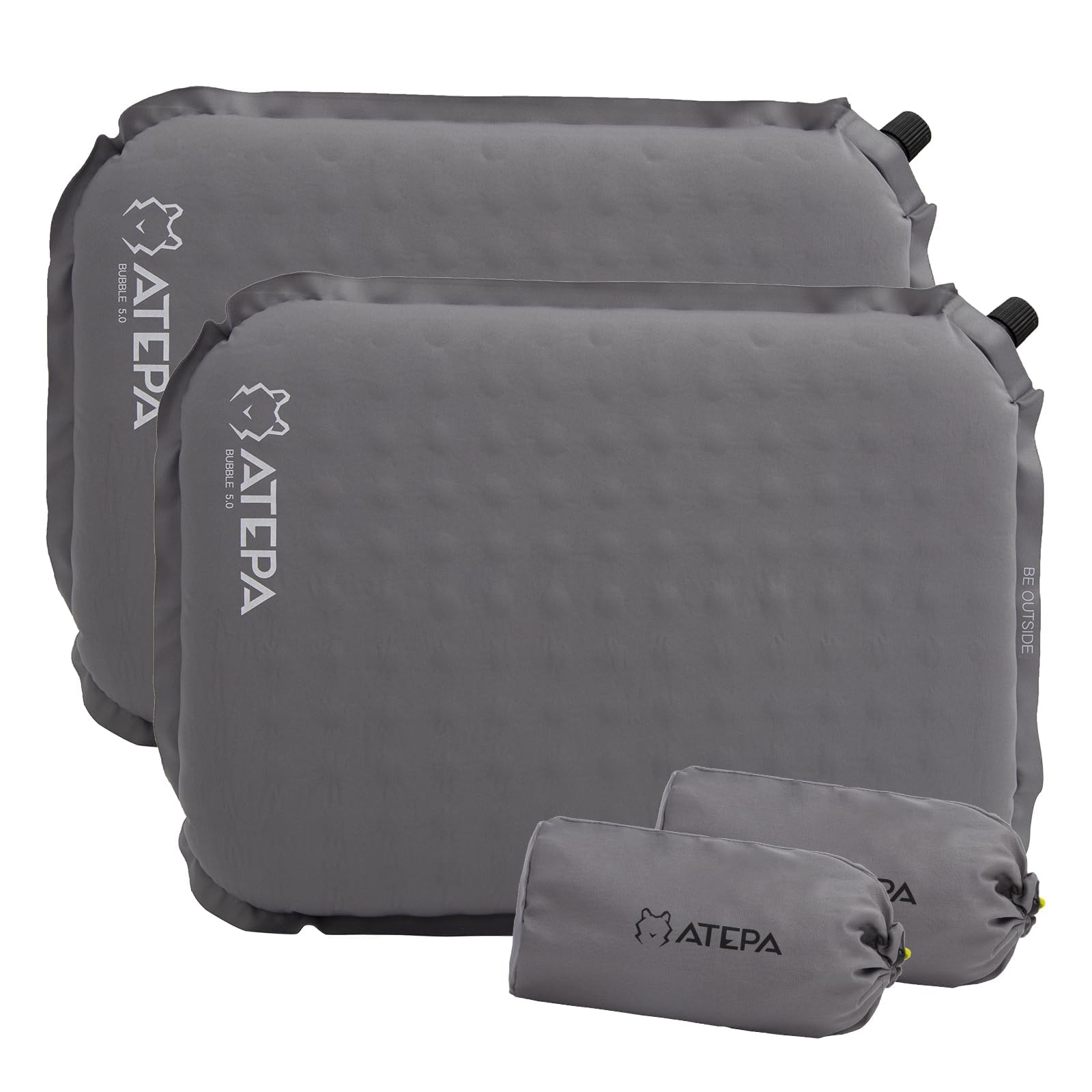 Photo 1 of ATEPA Inflatable Stadium Seat Cushion, Self-Inflating Memory Foam Stadium Seats Bleacher Seat Chair Cushion Pad for Airplane Travel Backpacking Sports Events, Grey 2Pack