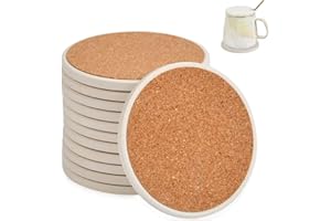 FOCCTS 12 Pcs Ceramic Tiles for Crafts Coasters, Absorbent Stone Coaster Blanks for Crafts, 4inch Ceramic White Tiles Unglazed with Cork Backing Pads, Decorate Your Own Coaster DIY Project