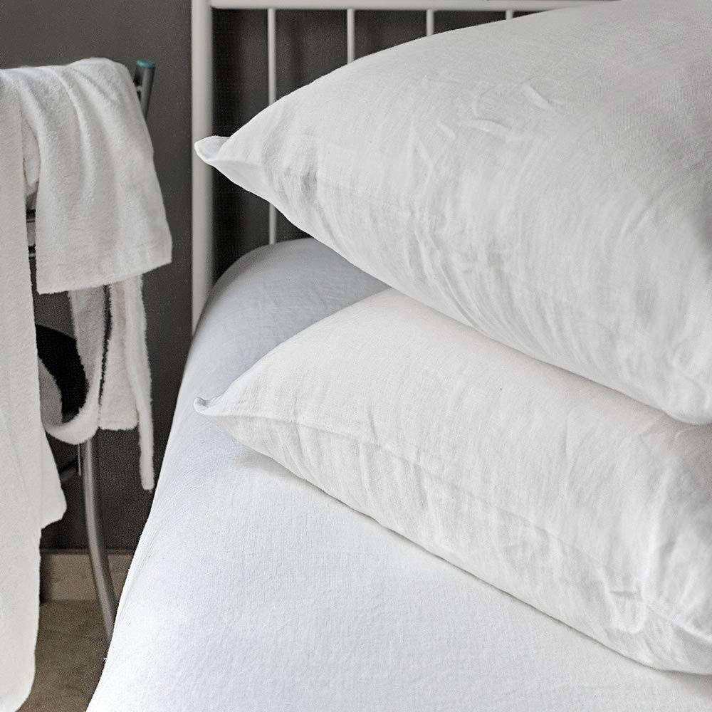 Atlanta - 100% Linen Pillowcase Classic, 50x75 cm, Luxury Bedding Made in Portugal, White, Set of 2
