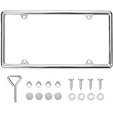 Hanwell Products Chrome License Plate Frame Made of Zinc Alloy Metal, Universal Car Accessories,1 Pack License Plate Holder Never Rust and Unbreakable with Metal Screws, Chrome Caps and Screwdriver