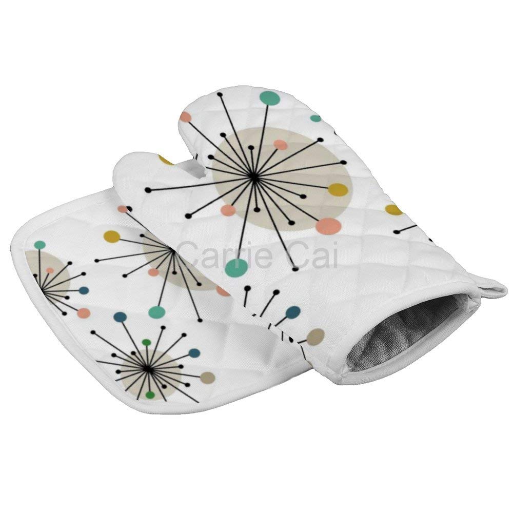Starburst Mid Century Modern Home Oven Gloves Microwave Gloves Barbecue Gloves Kitchen Cooking Bake Heat Resistant Gloves Combination