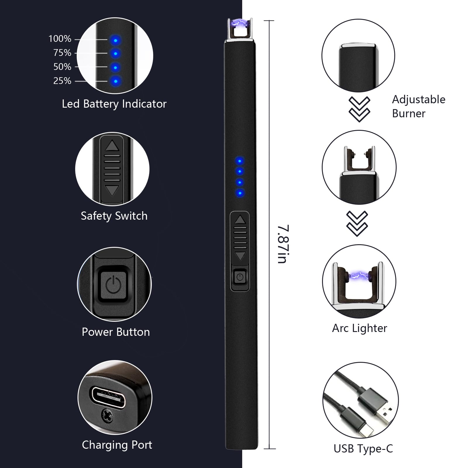 Velnod Electric Lighter Candle Lighters - Christmas Gifts Stocking Fillers for Women Lighters for Candle USB Rechargeable Plasma Arc Lighter (Black)