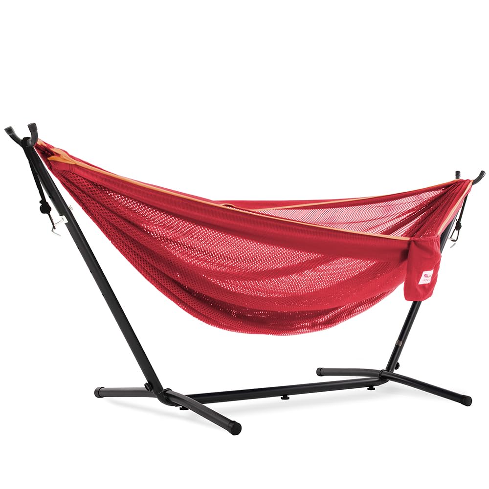 Vivere C9MESH-46 Punch/Peach Mesh Double Hammock with Space Saving Steel Stand