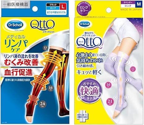 Amazon セット買い 一般医療機器 おうちでメディキュット リンパケア ロング L 着圧 加圧 血行改善 むくみケア 弾性 靴下 寝ながらメディキュット ロング M 着圧 加圧 ソックス 就寝時用 スリム 美脚 靴下 メディキュット 着圧ソックス