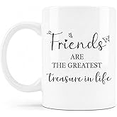 QICLM Friend Mug, Friendship Gifts Ceramic Coffee Cup, Best Friend Bestie BFF Gifts for Women, Friends Are the Greatest Treasure in Life Coffee Tea Mugs 11 oz
