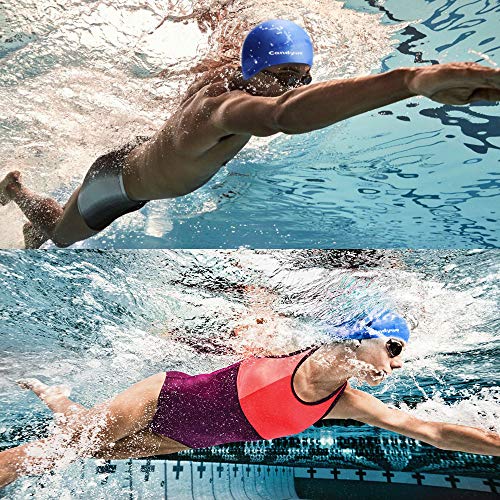 Candywe Swim Cap Cover Ears, Waterproof Silicone Bathing Swimming Cap,Swim Hat for Long Short Hair Women Men Kids Swimming Pool Caps with Nose Clip and Ear Plugs (Blue)