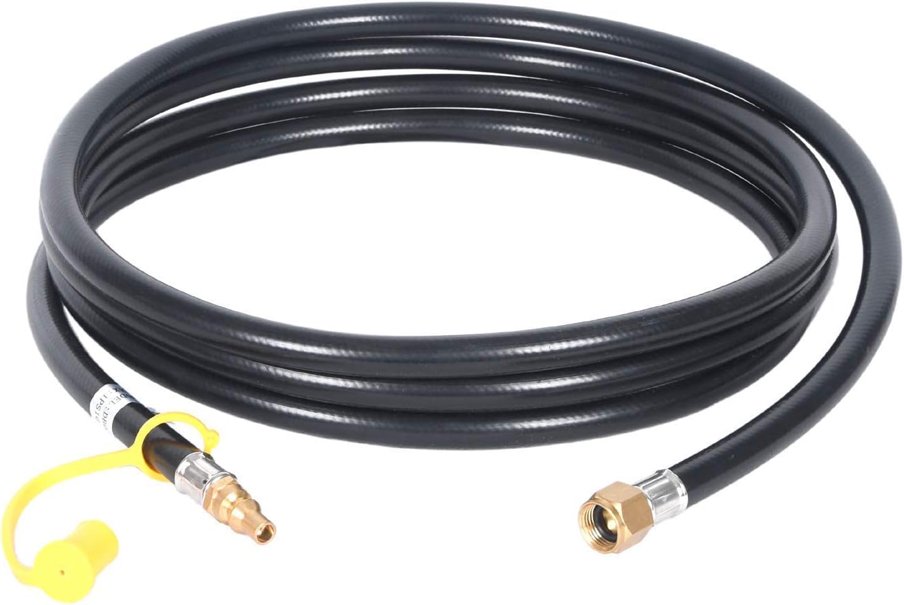 GasSaf 10FT RV Quick Connect Propane Hose for Camp Chef Stove and Portable Fire Pit Connection，3/8” Female Flare Fitting x 1/4" Full Flow Male Plug