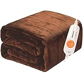 Gintao Electric Heated Blanket, 50"x60" Double Soft Flannel Electric Blanket Throw with 3 Heating Levels,ETL&FCC Certified,4H Auto Off Heating Blanket&Overheat Protection for Home Office,Gifts,Brown