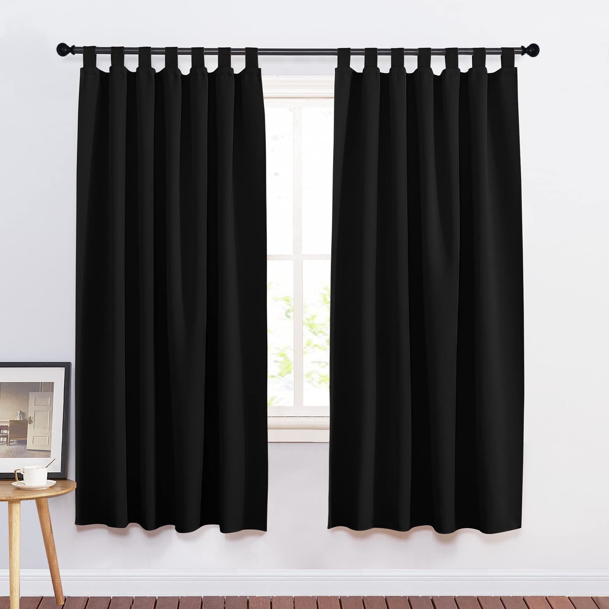 PONY DANCE Blackout Curtains for Children's Room - H 175 x W 140 cm Thermal Opaque Tab-Top Curtain Set of 2 Black Opaque — image 1