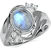 Silvershake Natural Moonstone and White Topaz 925 Sterling Silver Glamorous Ring
