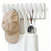 yaochuforest Coat & Hat Hooks Wall Mount with Key Holder, Wall Mounted Coat Rack with 9 Retractable Hangers, Solid Wood Slim Key Holder for Entryway Decor, 17in Natural Finish