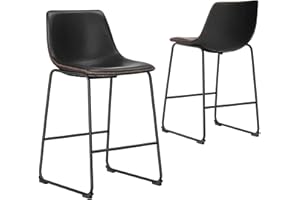 Sweetcrispy Counter Height Bar Stools Set of 2, Modern Counter Stool Faux Leather Barstools with Back, 26 inch Seat Height Island Stools Countertop Comfortable Black Bar Chairs with Metal Legs