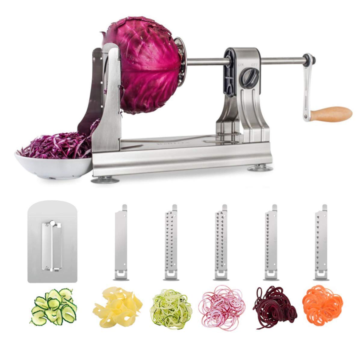 WellToBe 6 Blades Stainless Steel Vegetable Spiralizer Vegetable Spiral Slicer, Adjustable Manual Veggie Zucchini Pasta Spaghetti Maker Zoodle Maker with 4 Strong Suctions