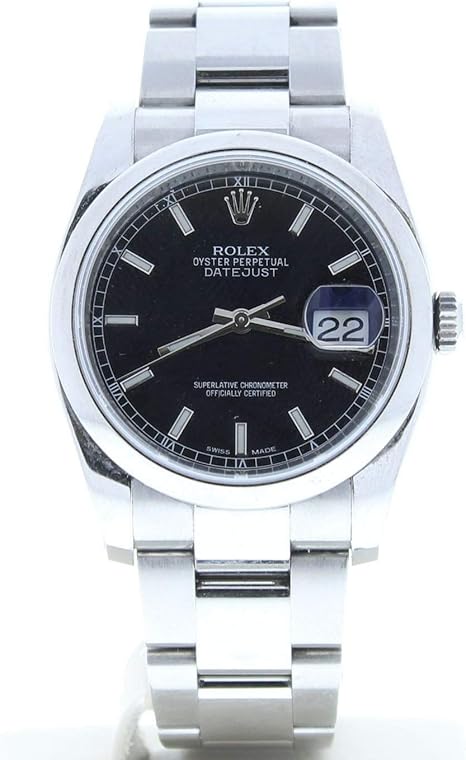 Amazon Com Rolex Datejust 1160 Oyster Band 36mm Watch Black Index Dial Smooth Bezel Certified Pre Owned Watches