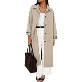ZESICA Women's Fall Oversized Single Breasted Lapel Windproof Trench Coat | Casual Long Sleeve Button Loose Overcoat, Plaid Lining, Daily Work Vacation Long Outerwear Jacket, Trendy Fall Winter Clothes