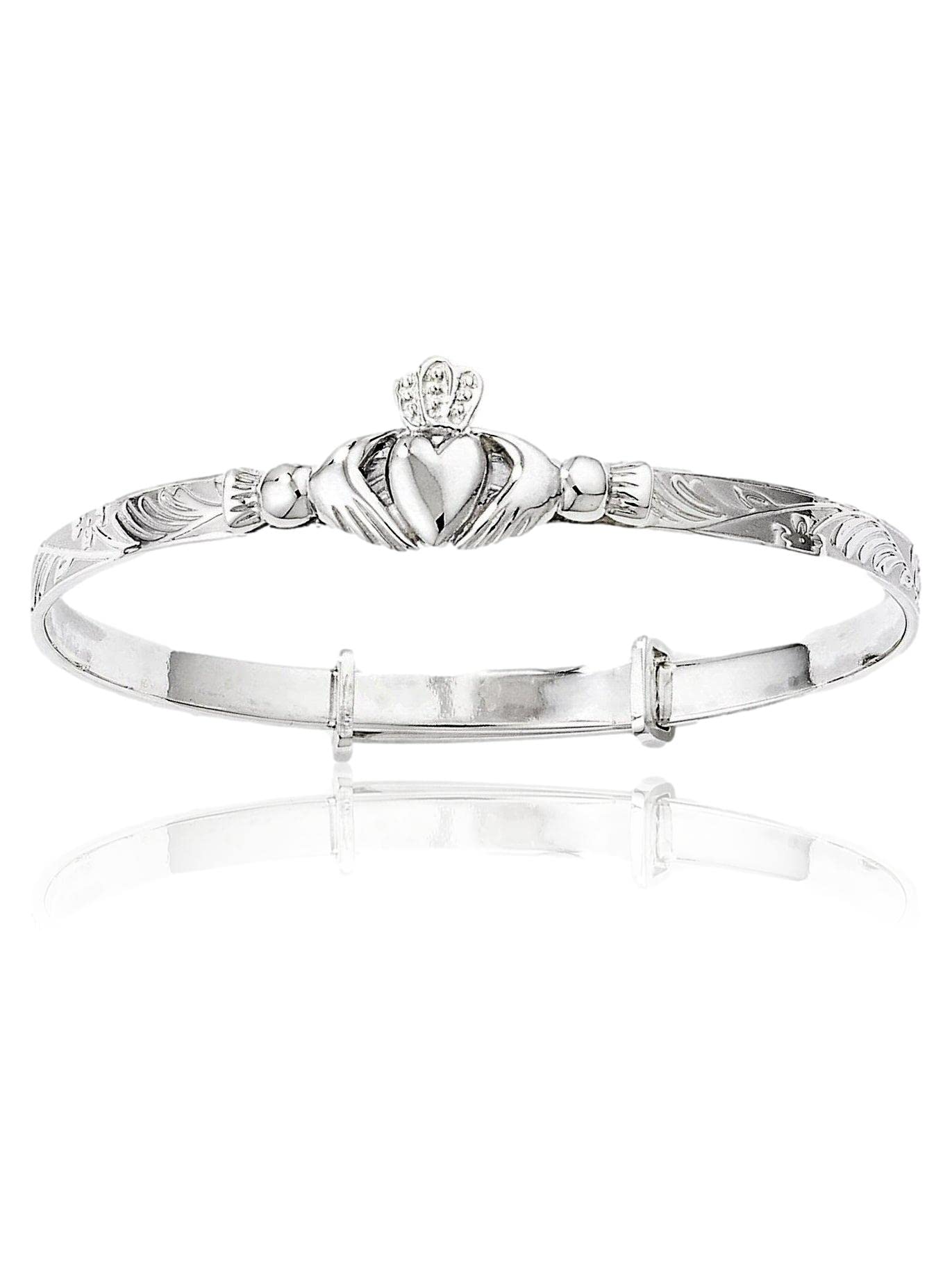 Designer Inspirations Boutique 3MM Wide 3D Irish Claddagh Design Expanding/Expandable/Adjustable Bangle Bracelet for Baby/Child/Children - 925 Sterling Silver - Size: BABY (Small) — image 1