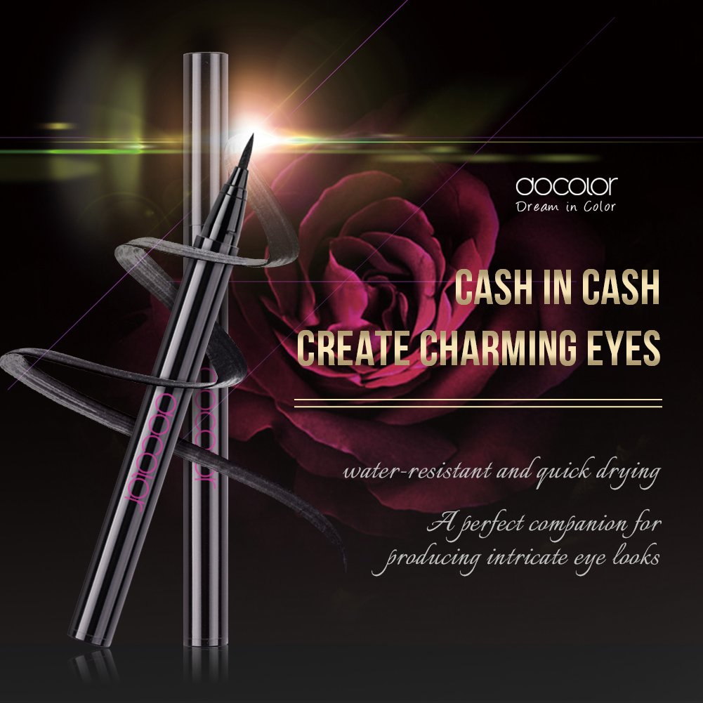 Docolor Liquid Eyeliner Pen Waterproof Smudge-proof Fast Dry Eye Makeup Gel for Wing or Cat Eye Black Color