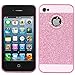 BENTOBEN iPhone 4S Case, iPhone 4 Case, Glitter Bling Sparkly Rhinestone Hybrid Slim Hard Cover Laminated with Luxury Shiny Synthetic Leather Protective Case for Apple iPhone 4/4S, Rose Red