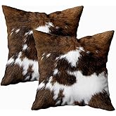 TOMWISH Pack of 2 Throw Pillow Covers Christmas Cowhide Printing Western 18x18 Pillow Cover,Decorative Throw Pillows Cushion Covers for Home Living Room Sofa Bedroom