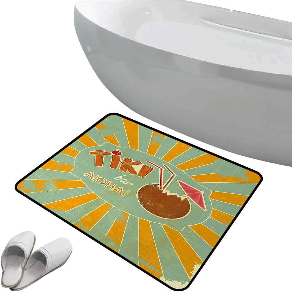 Jktown Tiki Bar Outdoor Low Profile Doormat Home and Office Decorative 15.7"x23.6" Vintage Design Exotic Cocktail Aged Look Aloha Fun Party Print