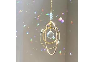 Vesaneae Sun Catcher Crystal Galaxy with 3 Brass Circles, Glass Ball Prism Rainbow Suncatcher, Pendant Ornament for Window Li