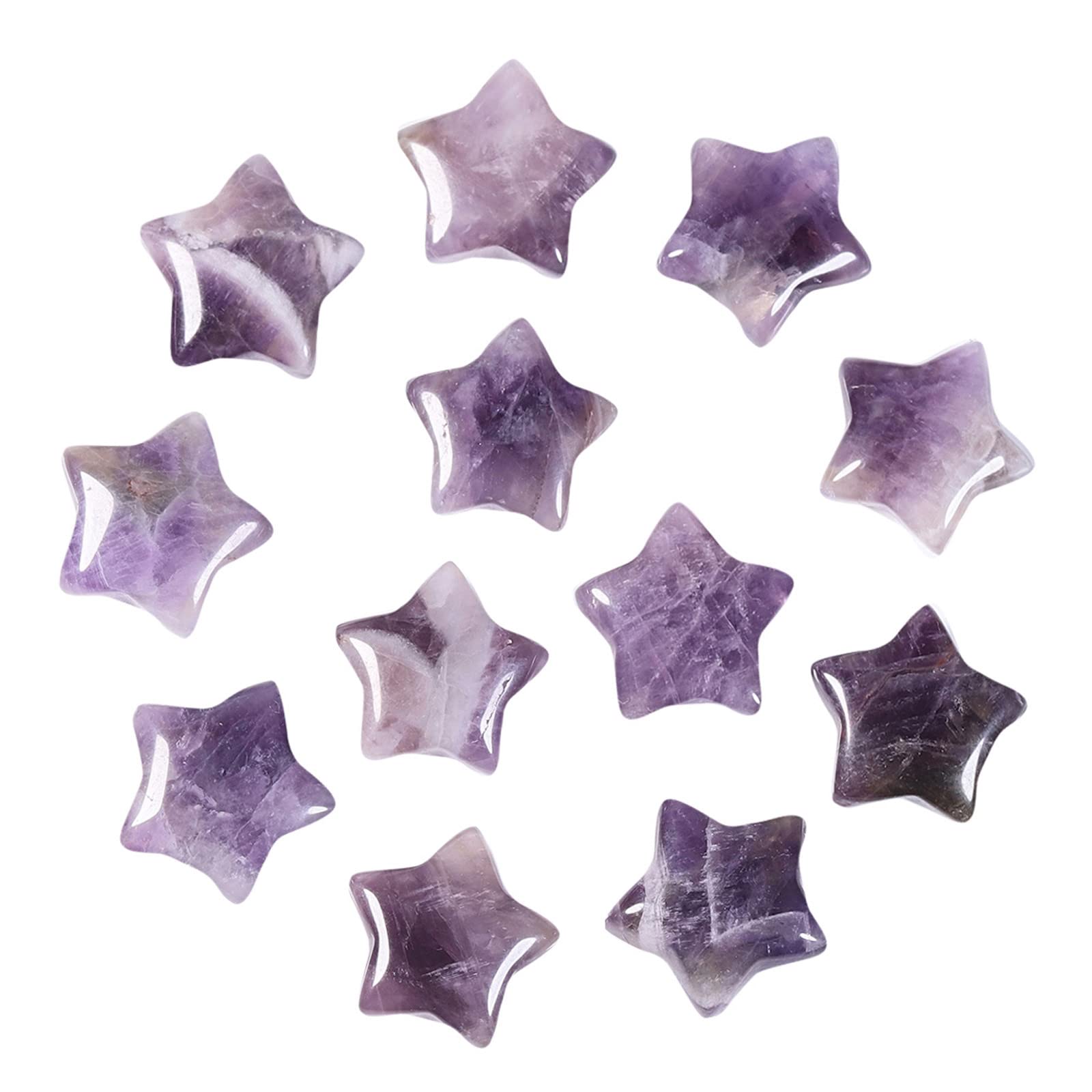Nupuyai 12pcs Amethyst Mini Crystals Star Palm Worry Stone Set, Energy Carved Pocket Stone for Chakra Healing Home Office Decor 1.5cm