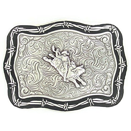 M F Western Products Mens MF and Black Bull Rider Buckle Silver