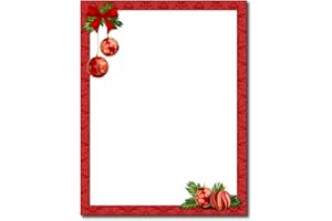 DESKTOP PUBLISHING SUPPLIES, INC. Red Christmas Bulbs Stationery Paper - 80 Sheets