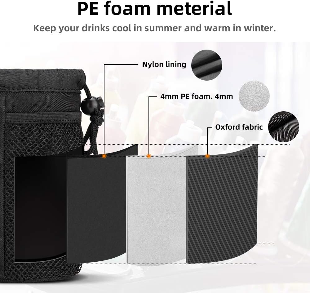 kemimoto Wheelchair Cup Holder, Rollator Drink Holder Universal Walker Cup Holder Stroller Water Bottle Carrier with Mesh Pockets-Washable Collapsible Adjustable, Black…: Health & Personal Care