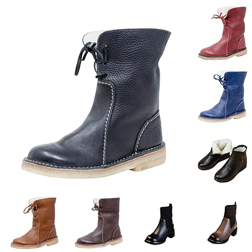 fur lined wellies women Snow Boots Women Women's Flat Heel High Top Warm Winter Shoes Mid Lined Non Slip Booties Waterproof Walking Boot Outdoor Ladies Snow Boot womens waterproof boots Black 5