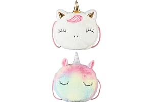 SOTOGO 2 Pieces Little Girl Purses Toddler Crossbody Plush Unicorn Purse Cute Princess Handbags Shoulder Messenger Bag for Ki