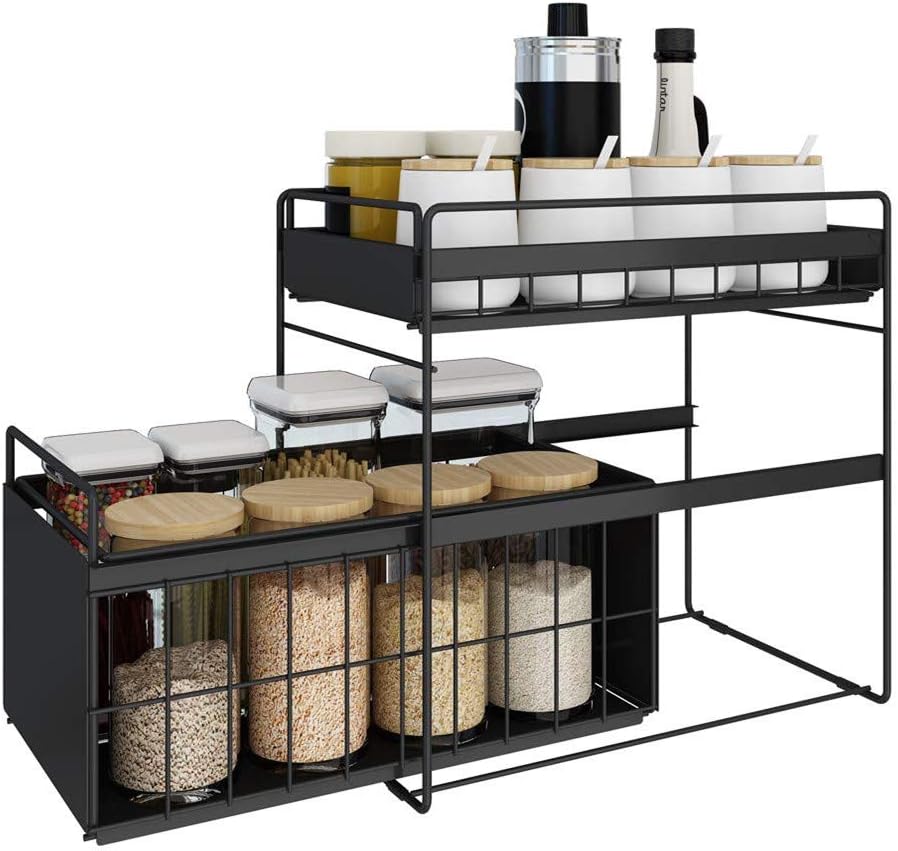 Amazon Com Jinbao 2 Layer Drawer Storage Rack Spice Rack Slide Out Multifunctional Storage Rack 15 710 615 4in Suitable For Sink Bathroom Cabinet Counter Home Kitchen
