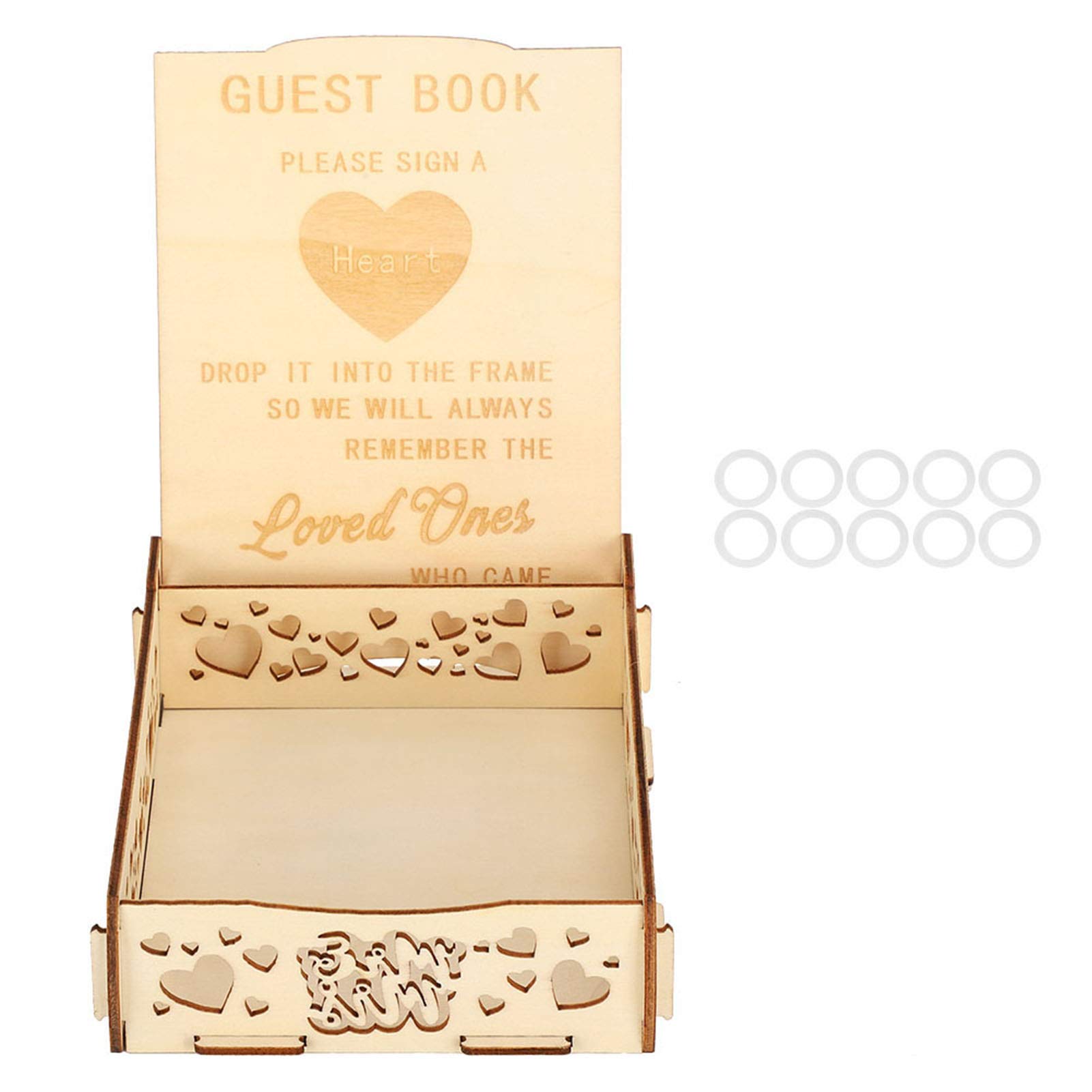 Heart Pattern Wooden Wedding Card Box Guest Book Wooden Guest Book for Baby Shower Birthday Graduation Ceremony Wedding Signature Supplies