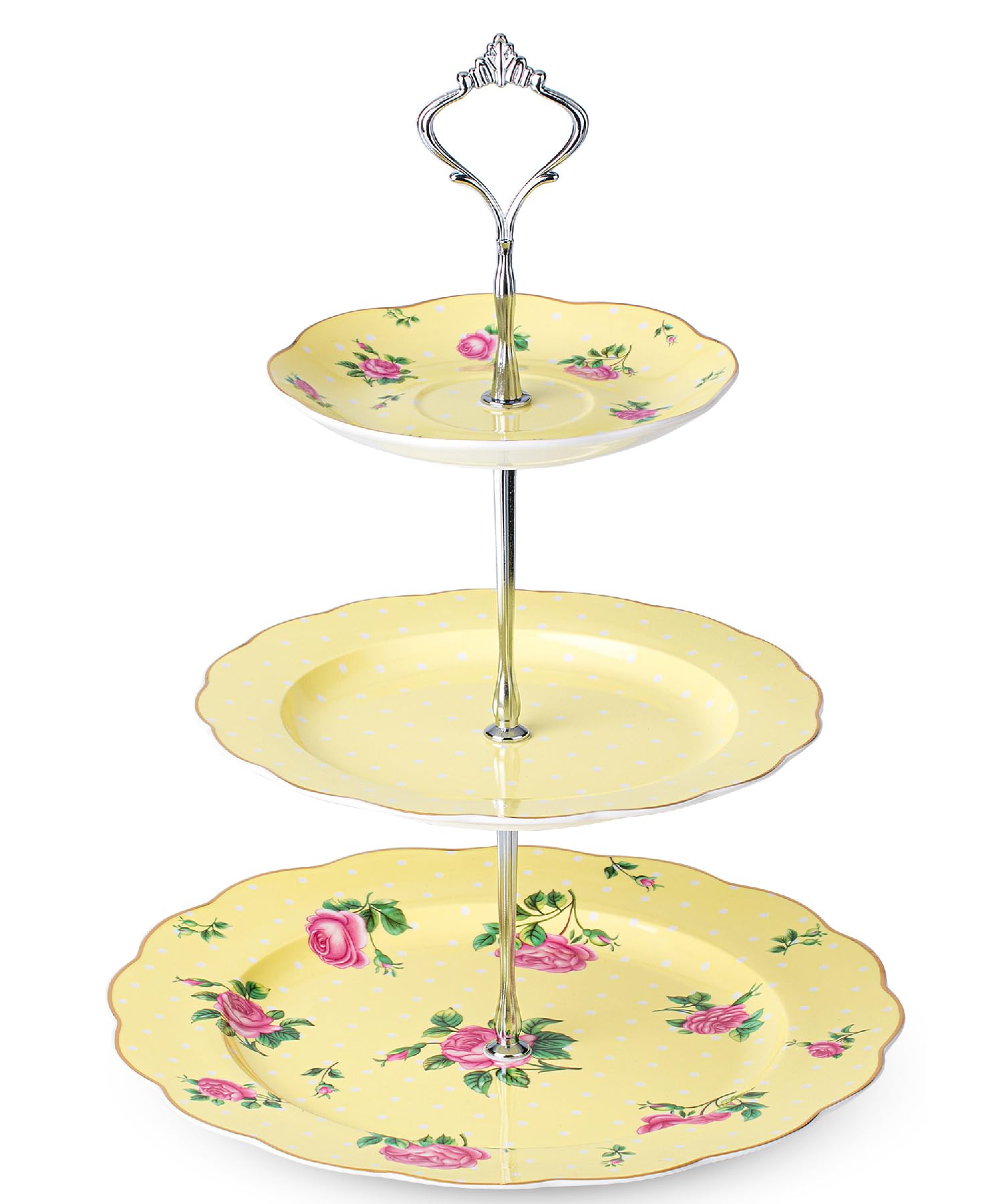 Photo 1 of BTaT- 3 Tier Dessert Stand, Yellow, Afternoon Tea Stand, Porcelai Dessert Tower, 3 Tier Tea Sandwich Stand, Tiered Plate Stand, Tiered Plate Stand, Tea Party Tray 3 Tier