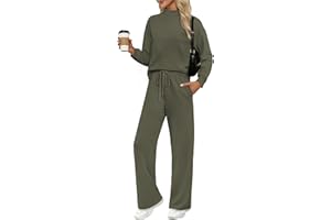 WIHOLL Two Piece Sets for Women Fall Outfits Lounge Sets Mock Neck Tops Wide Leg Pants Vacation Travel Airport Outfits