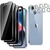 Nixinioo 3 Pack Privacy Screen Protector for iPhone 14 [6.1 inch] With 3 Pack Camera Lens Protector, Mounting Frame, Black Anti Spy Tempered Glass 9H Hardness, Anti-Scratch, Bubble Free