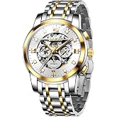 OUPINKE Men's Automatic Luxury Skeleton Watch with Diamonds Mechanical Self-Winding Stainless Steel Waterproof Moon Phase &amp; Luminous