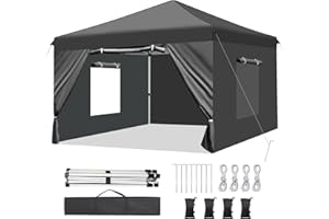 RHOLUTA 10x10 Pop Up Canopy Tent with 4 Removable Sidewalls, Mesh Windows, Durable Ez Up Outdoor Instant Canopy, Adjustable Waterproof Canopy with Carry Bag, 4 Sand Bags, 4 Ropes and 8 Stakes