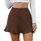 HERBATOMIA Women’s Mini Ruffle Skirt Bodycon Stretchy Elatic High Waisted Built-in Shorts Skirts for Women with Pockets