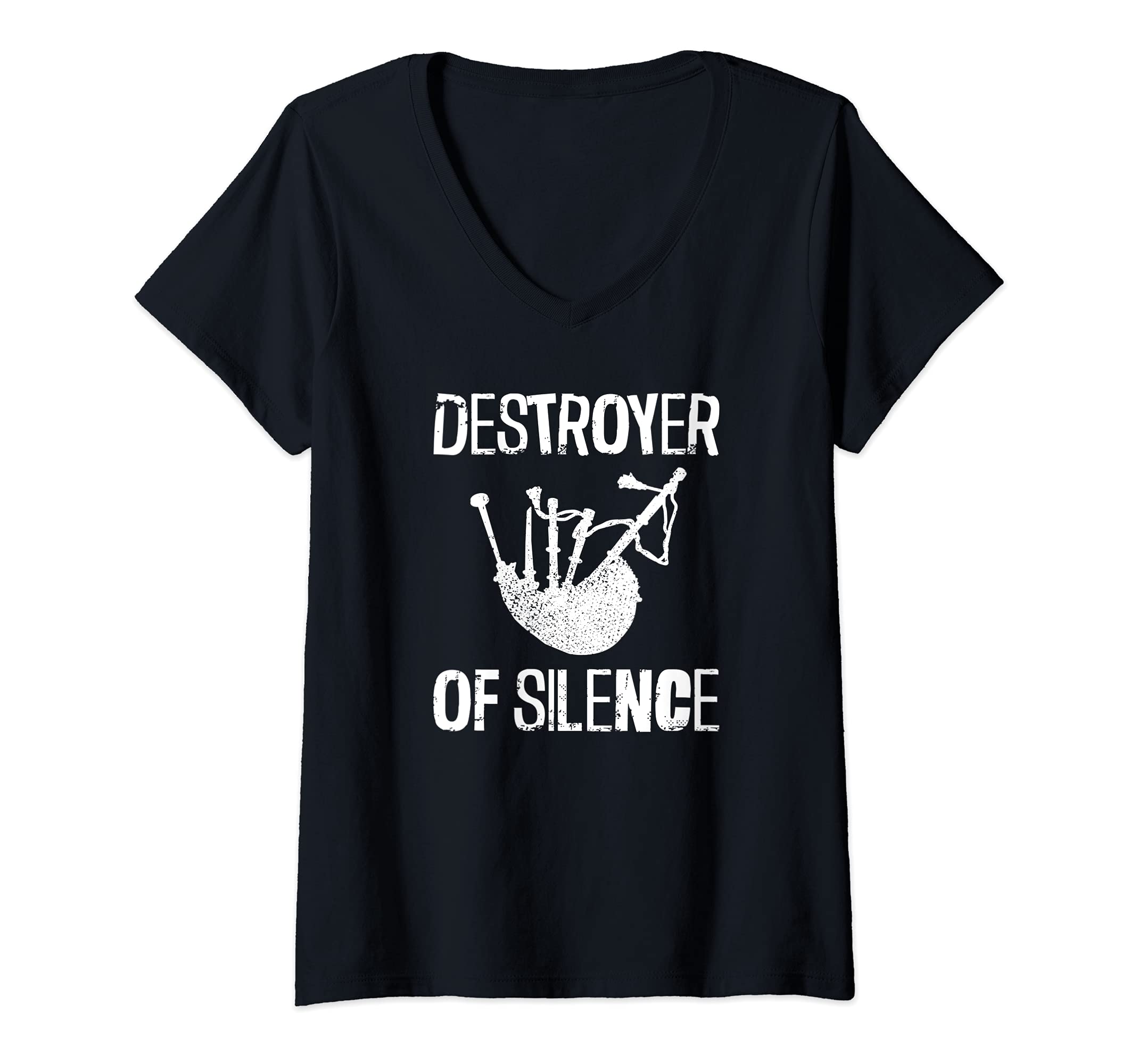 Womens Destroyer of silence funny bagpiper bagpipe bagpipes player V-Neck T-Shirt