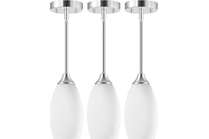 GOEBLESON 3-Pack Pendant Light Fixtures, Hand-Blown Art Glass Hanging Light with Brushed Nickel Finish, E26 Socket, Adjustable Cord Pendant Light for Kitchen Island, Dining Room, Milk White W03DDP305