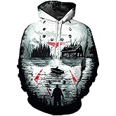 Ymosrh Men's Hooded Sweatshirt Long Sleeve Sweater Pullover Loose Hoodie Top 3D Printed Graphic Halloween Hoodies